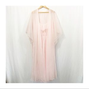 Vintage Intime Peignoir Set Negligee Chiffon Ruffle Nightgown and Robe Set Pink